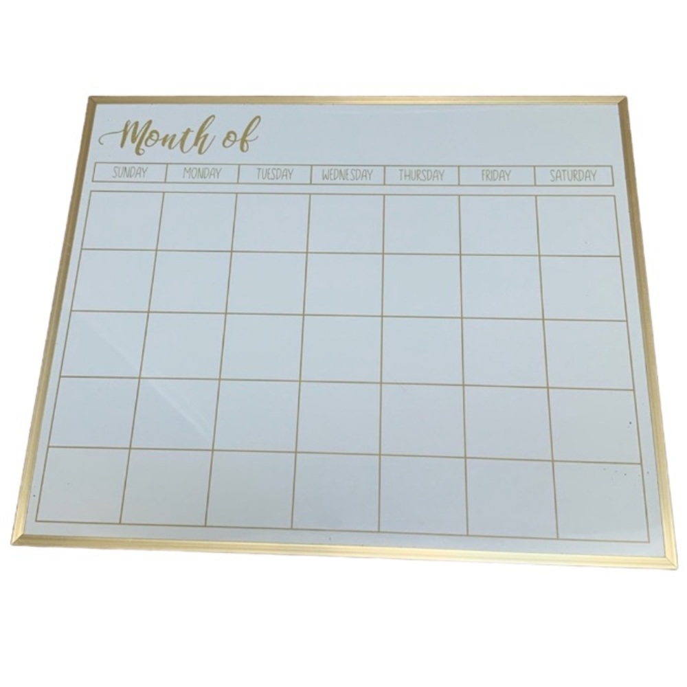Calendar Dry Erase Board Large Gold Metal Frame Office Desk Stationary 20” X 15”